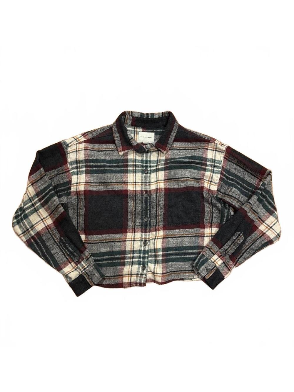American Eagle Women's Plaid Cropped Flannel Shirt Jacket Size Small